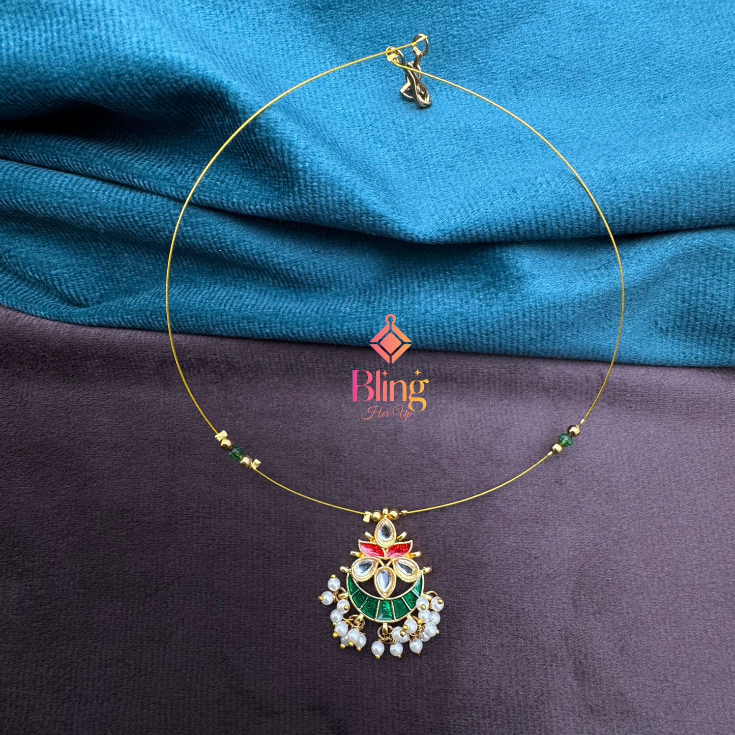Festive Kundan Drop on Gold Illusion Chain