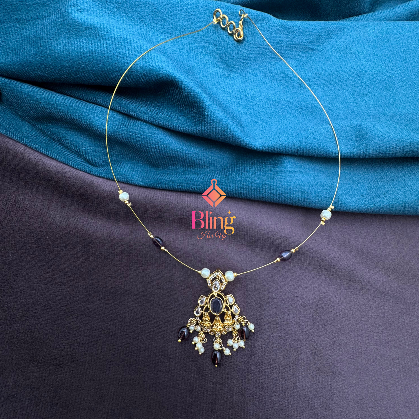 Elegant Dark Stone Pendant on Lightweight Floating Chain