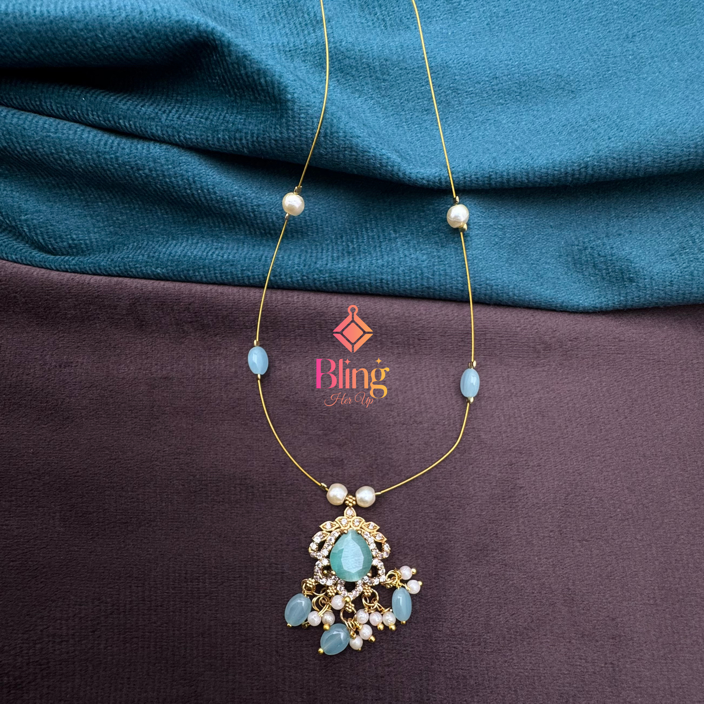 Aqua Mist Pendant on Fine Gold Illusion Chain