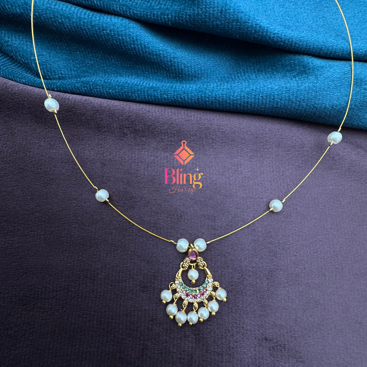 Pearl Crescent Drop on Gold Illusion Chain