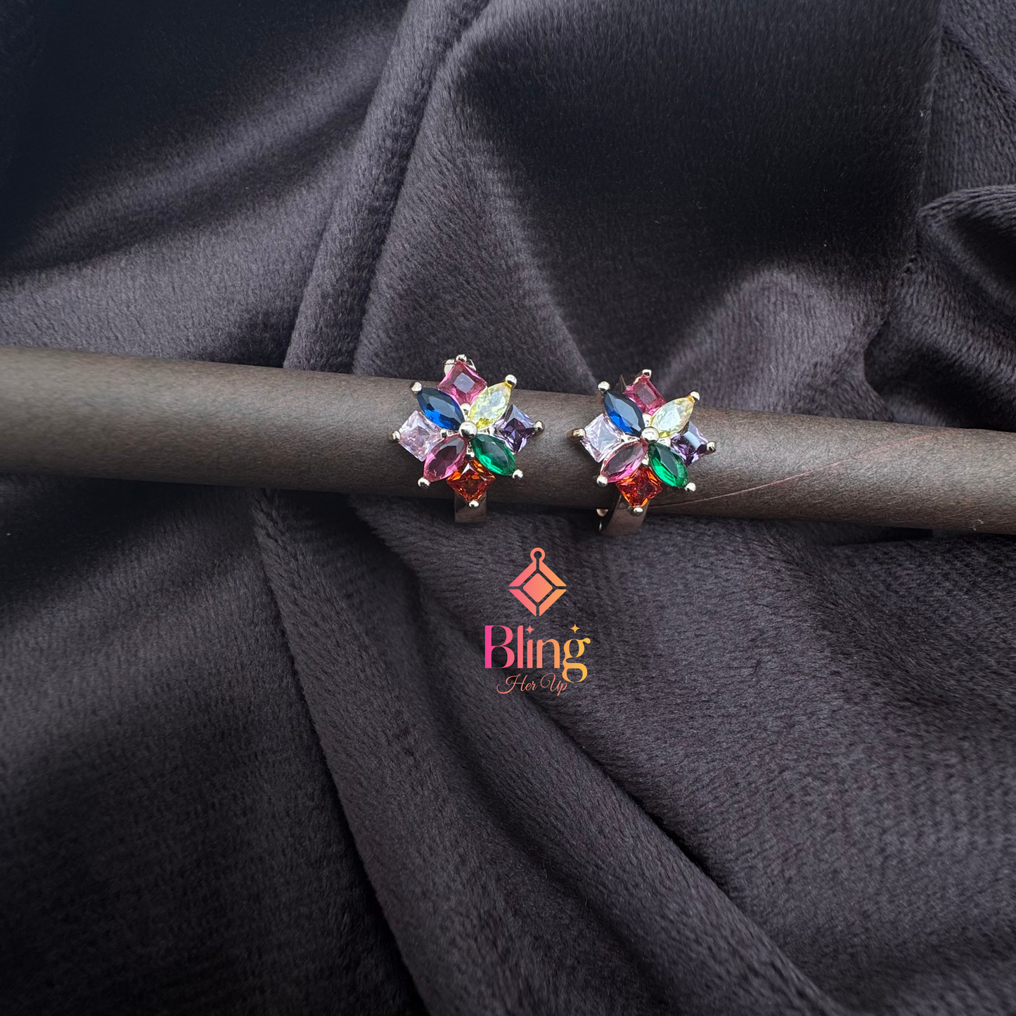 BloomBurst CZ Floral Hoops – Multicolor Magic