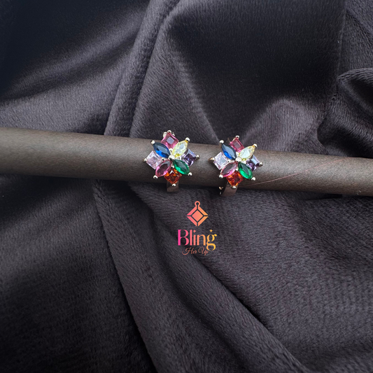 BloomBurst CZ Floral Hoops – Multicolor Magic