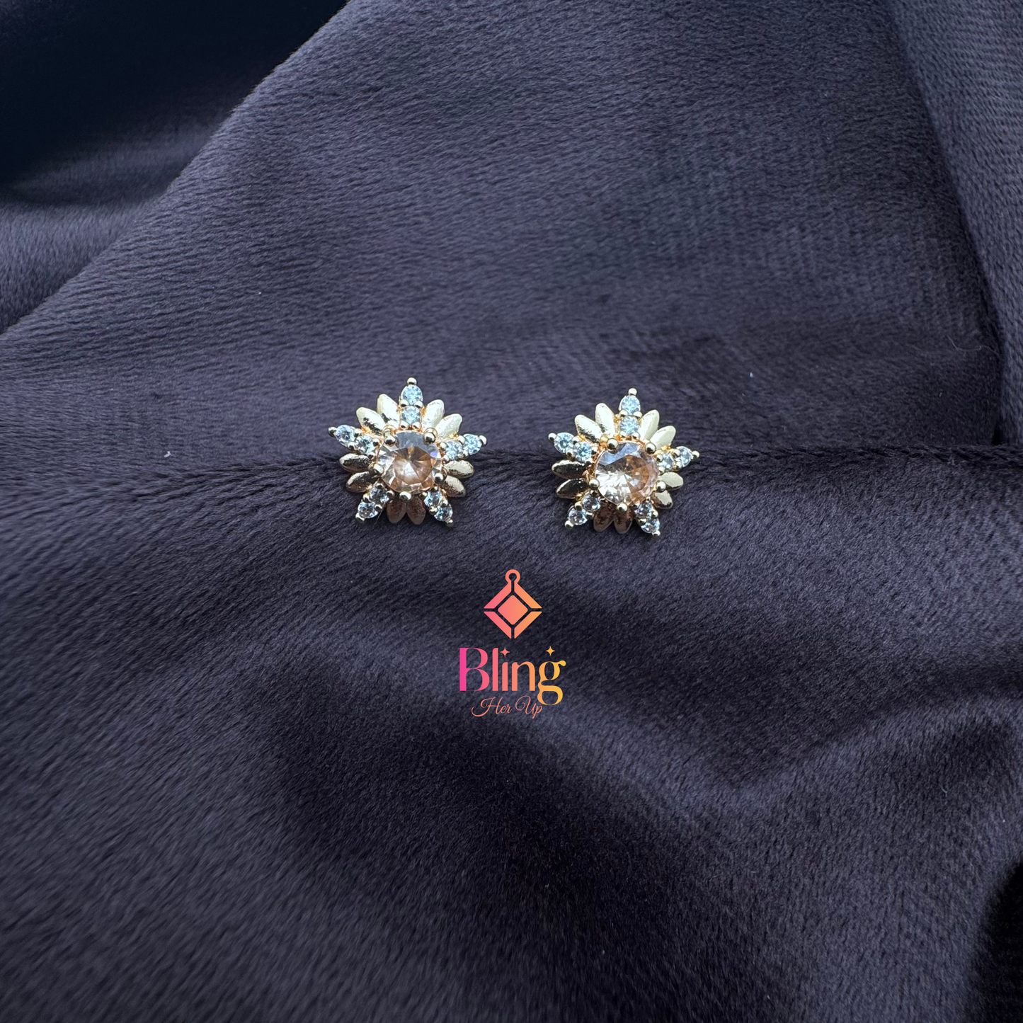 Sunburst Elegance Studs – Crystal Petals, Everyday Grace