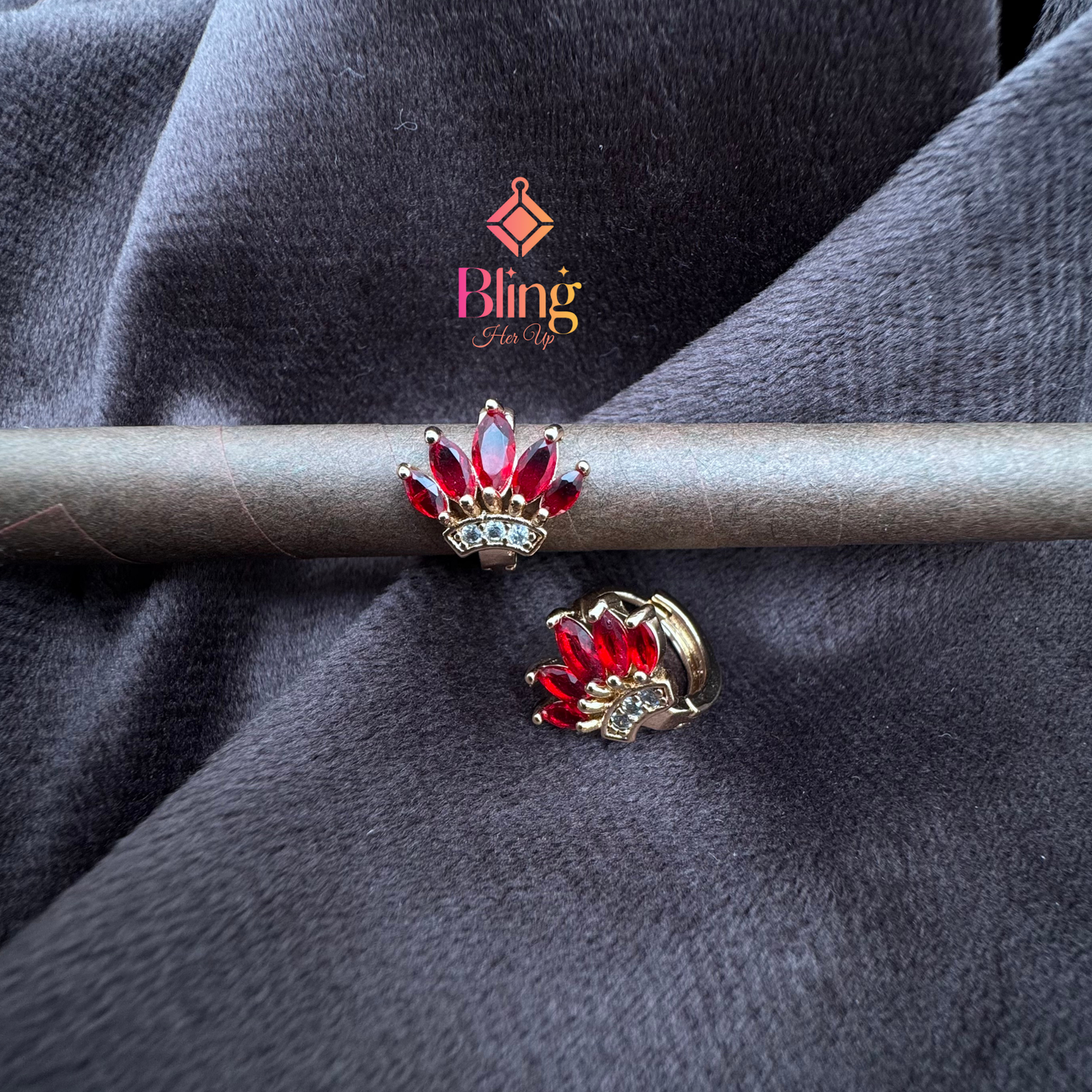 Ruby Crown Rose Gold Studs with Anti-Tarnish Finish