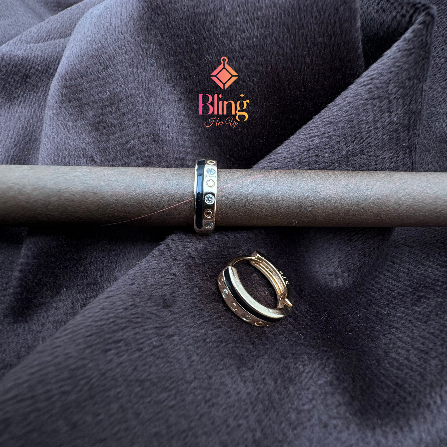 Gleaming Jet Black & Blush Rose Gold Hoops