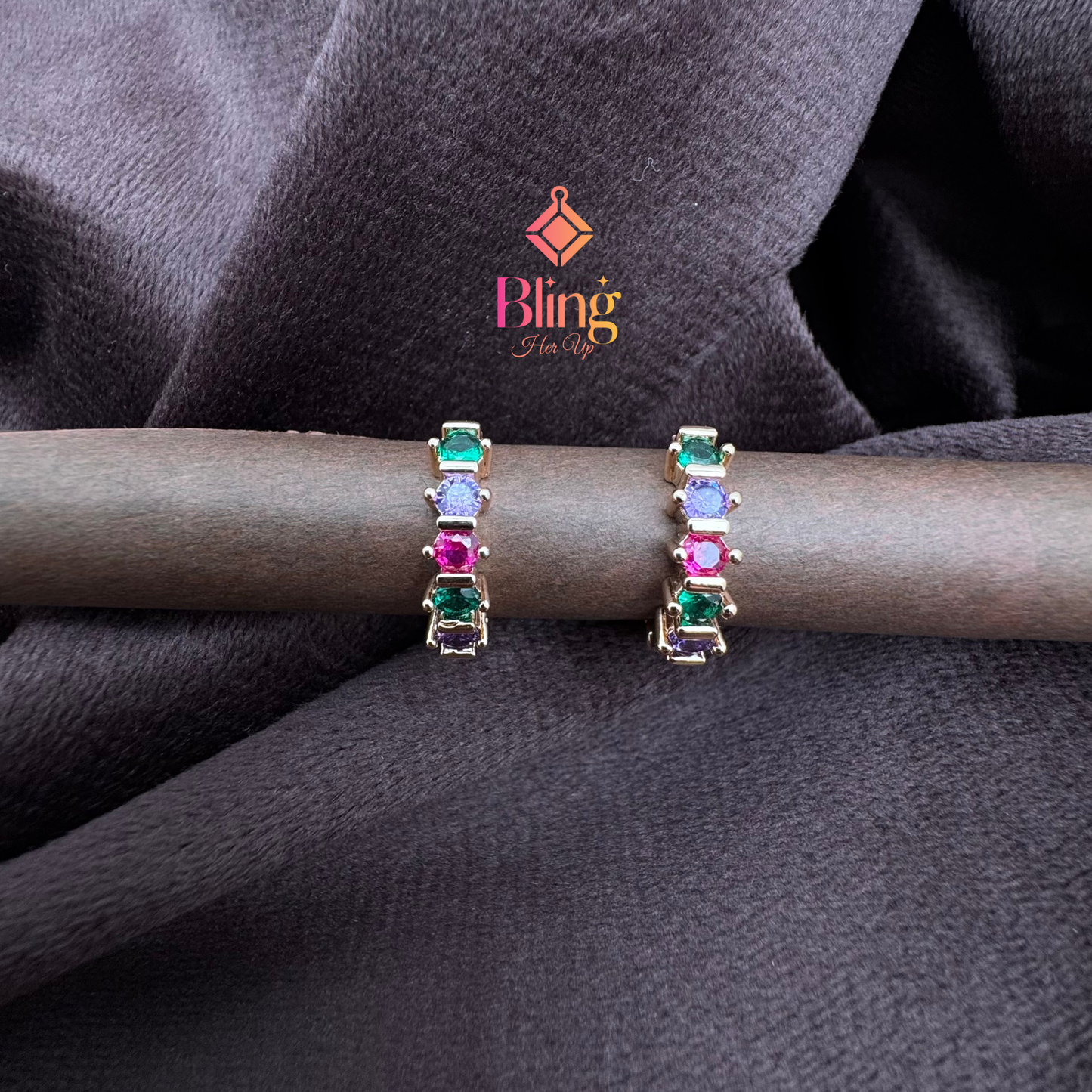 Rainbow Luxe Rose Gold Huggie Earrings