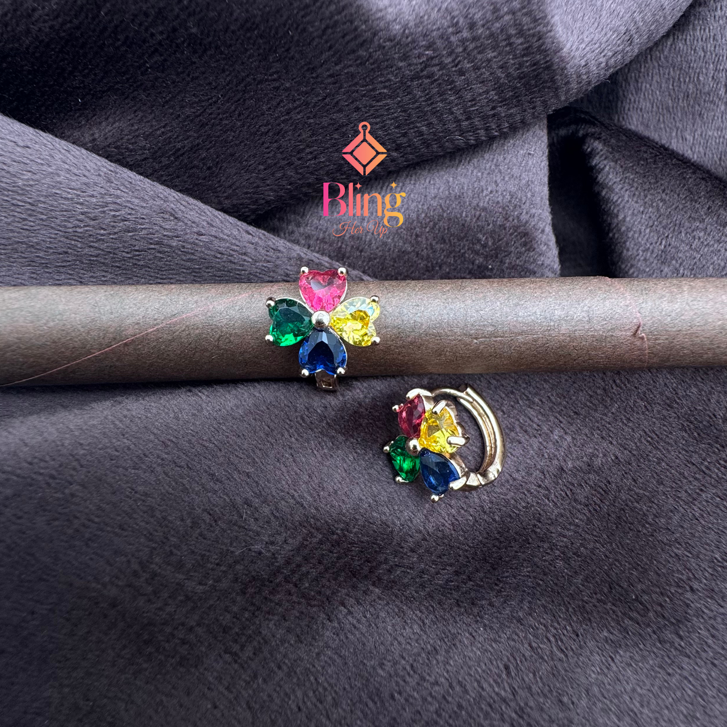 Heart Wing Multi Color Flower Earrings