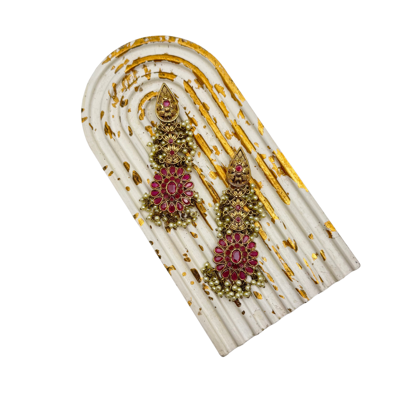 Twilight Bloom – Pearl Drop Floral Earrings