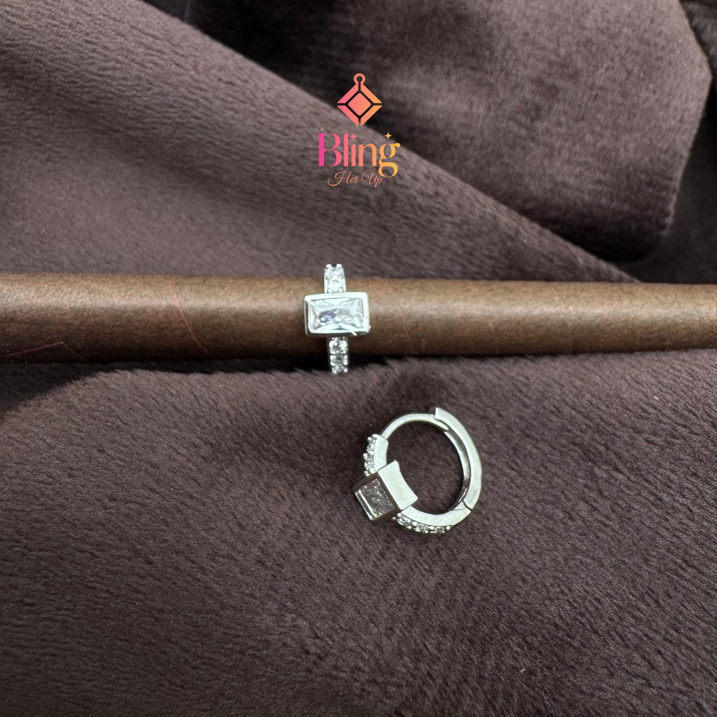 Rectangle Stone Huggies with Anti-Tarnish Coating