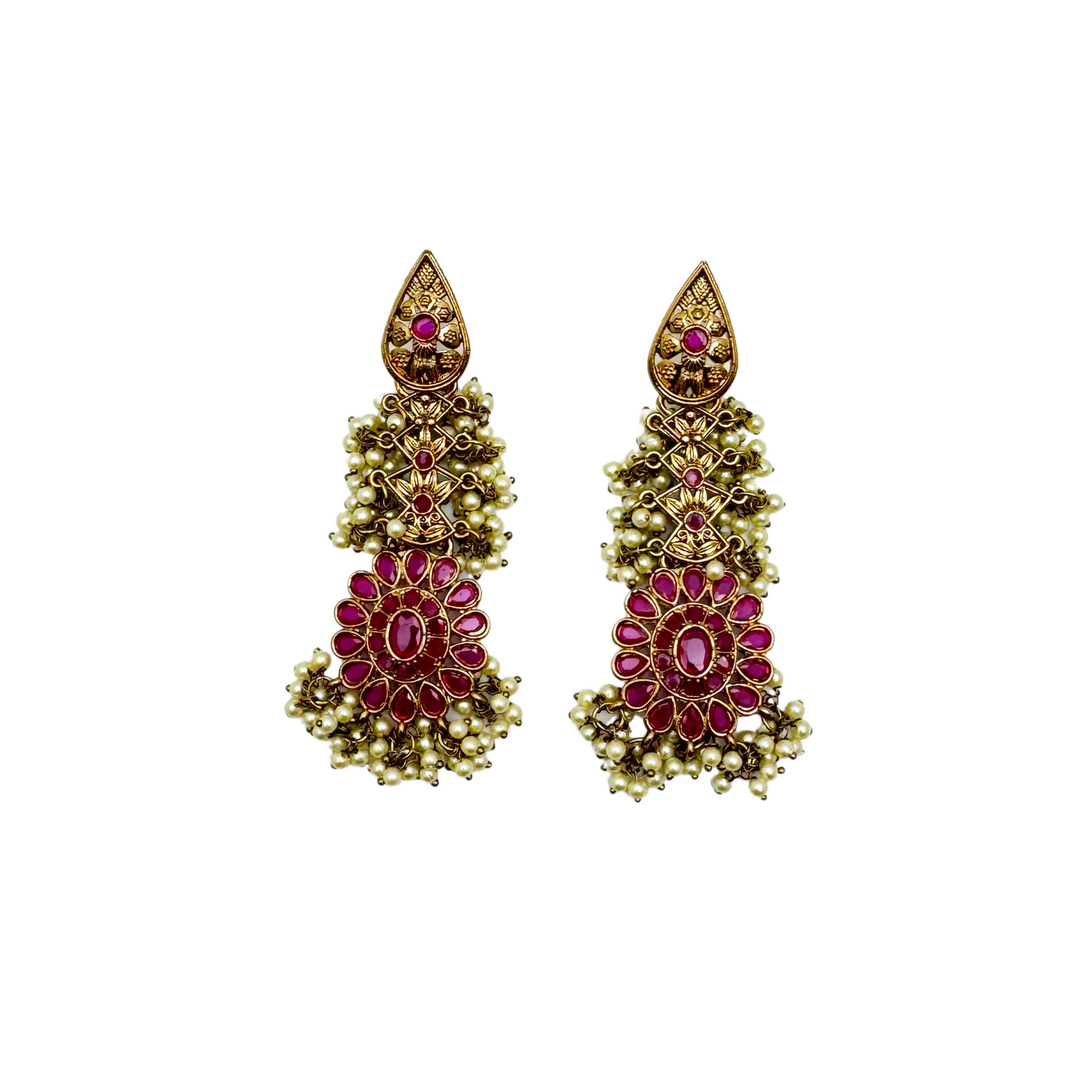 Twilight Bloom – Pearl Drop Floral Earrings