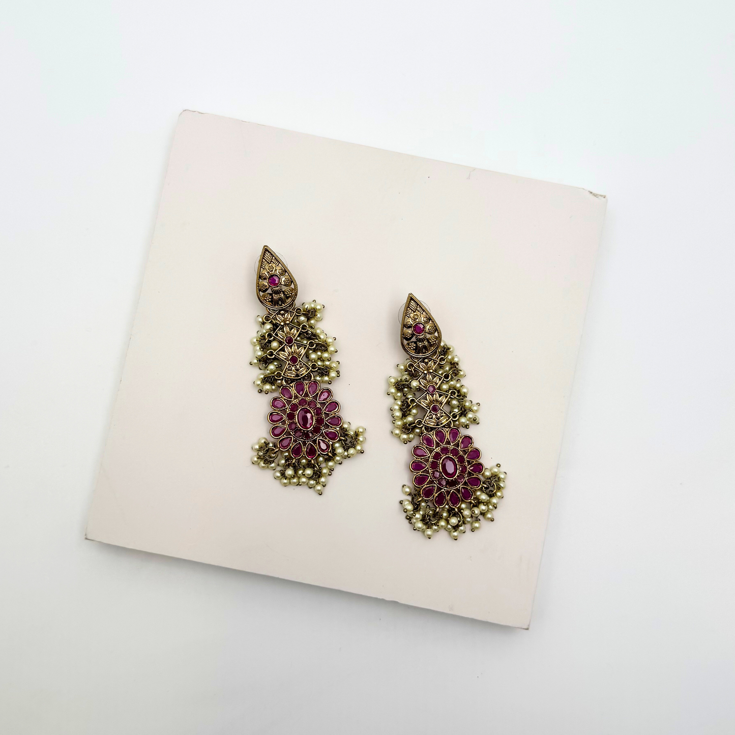 Twilight Bloom – Pearl Drop Floral Earrings