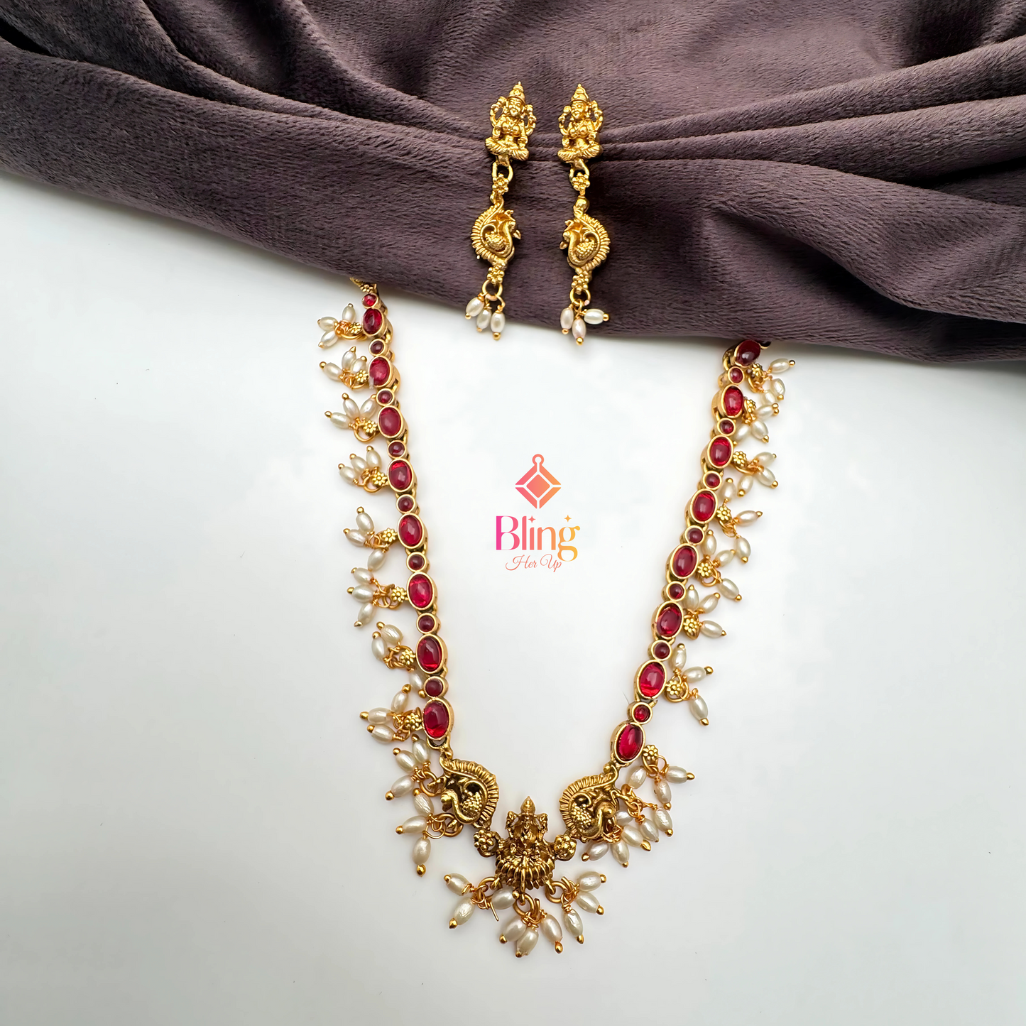 Ruby Roar Lakshmi Coin Necklace Set