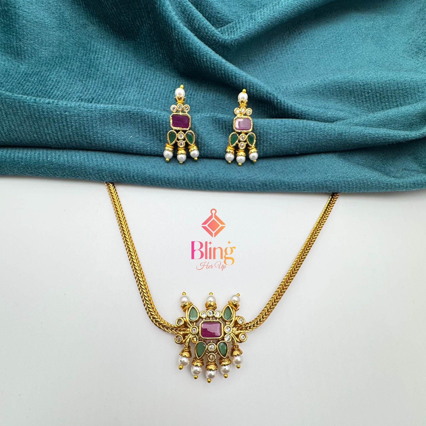 Regal Attigai Choker Necklace Set with Pearl Drops