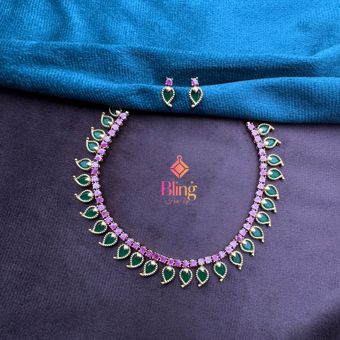 Royal Mango Leaf AD Set with Emerald Shine & Magenta Spark