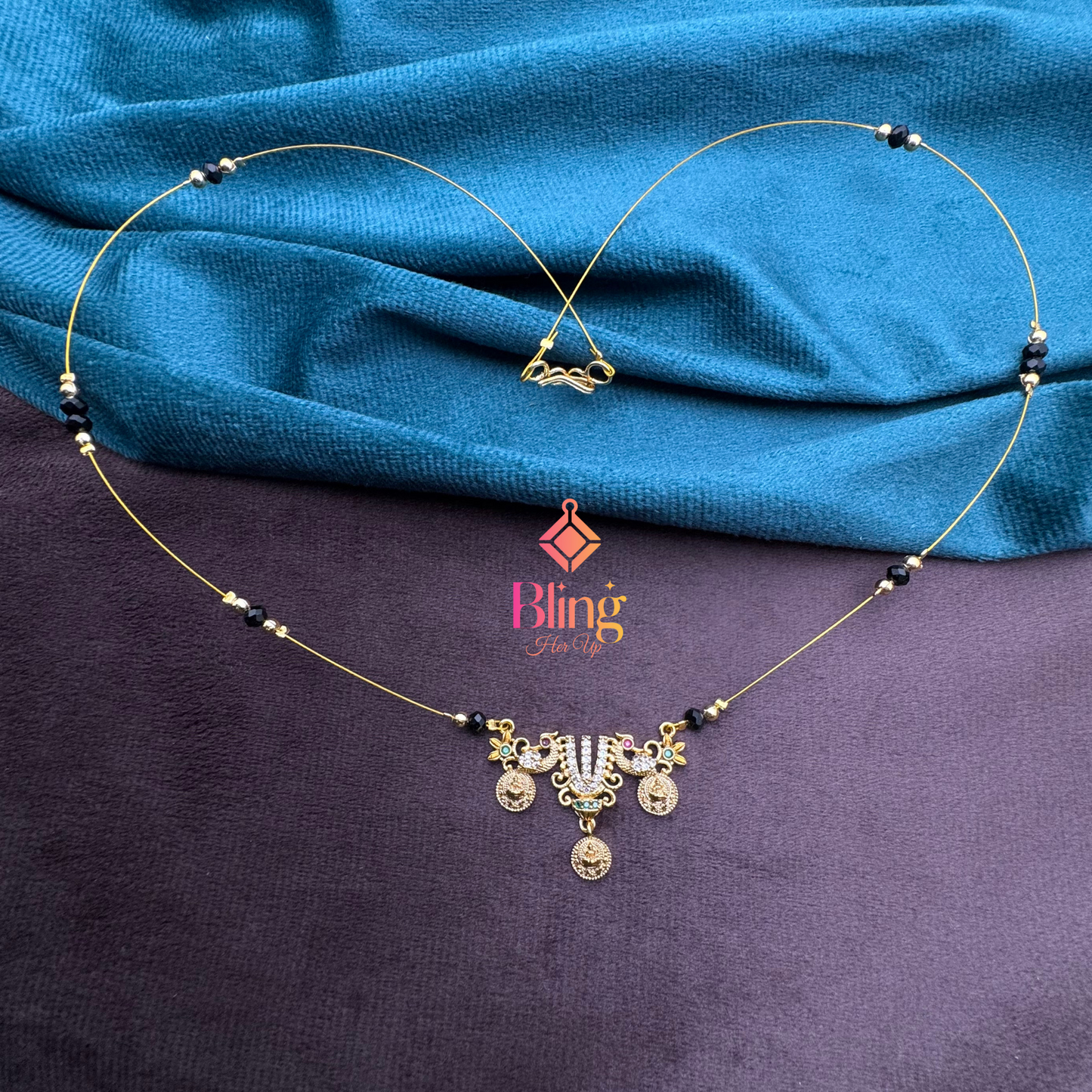 Tilak-Peacock Pendant on Lightweight Illusion Chain