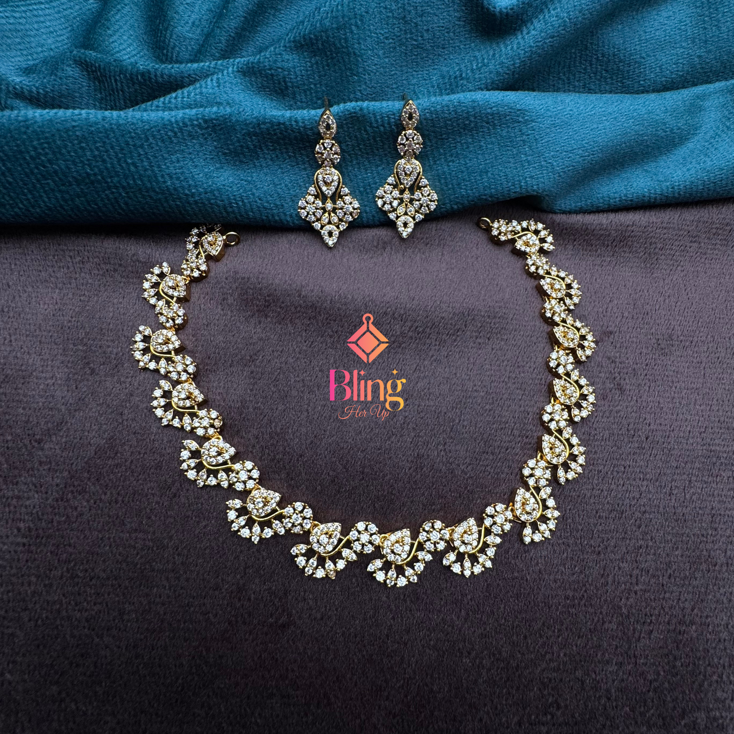 Celeste Sparkle AD Necklace Set with Royal Finish