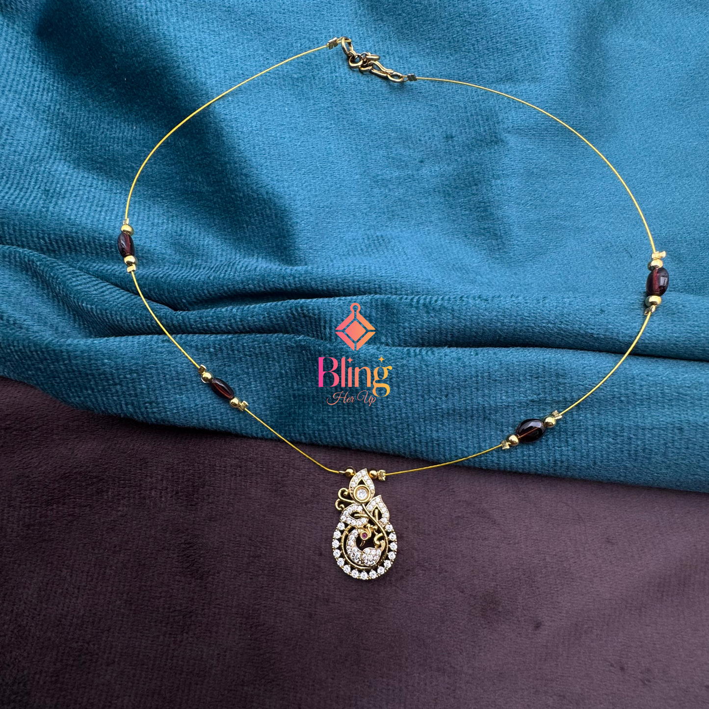 Crystal Peacock Invisible Chain Necklace β Daily Wear Ready