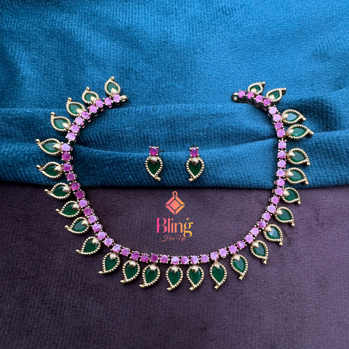 Royal Mango Leaf AD Set with Emerald Shine & Magenta Spark