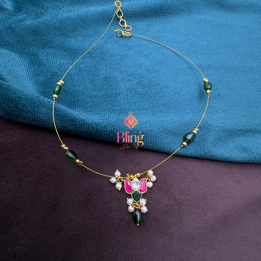 Subtle Shine: Invisible Chain with Pearl & Kundan Pendant