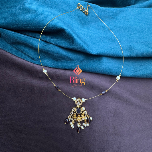 Elegant Dark Stone Pendant on Lightweight Floating Chain