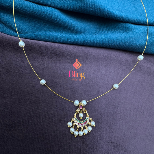 Pearl Crescent Drop on Gold Illusion Chain
