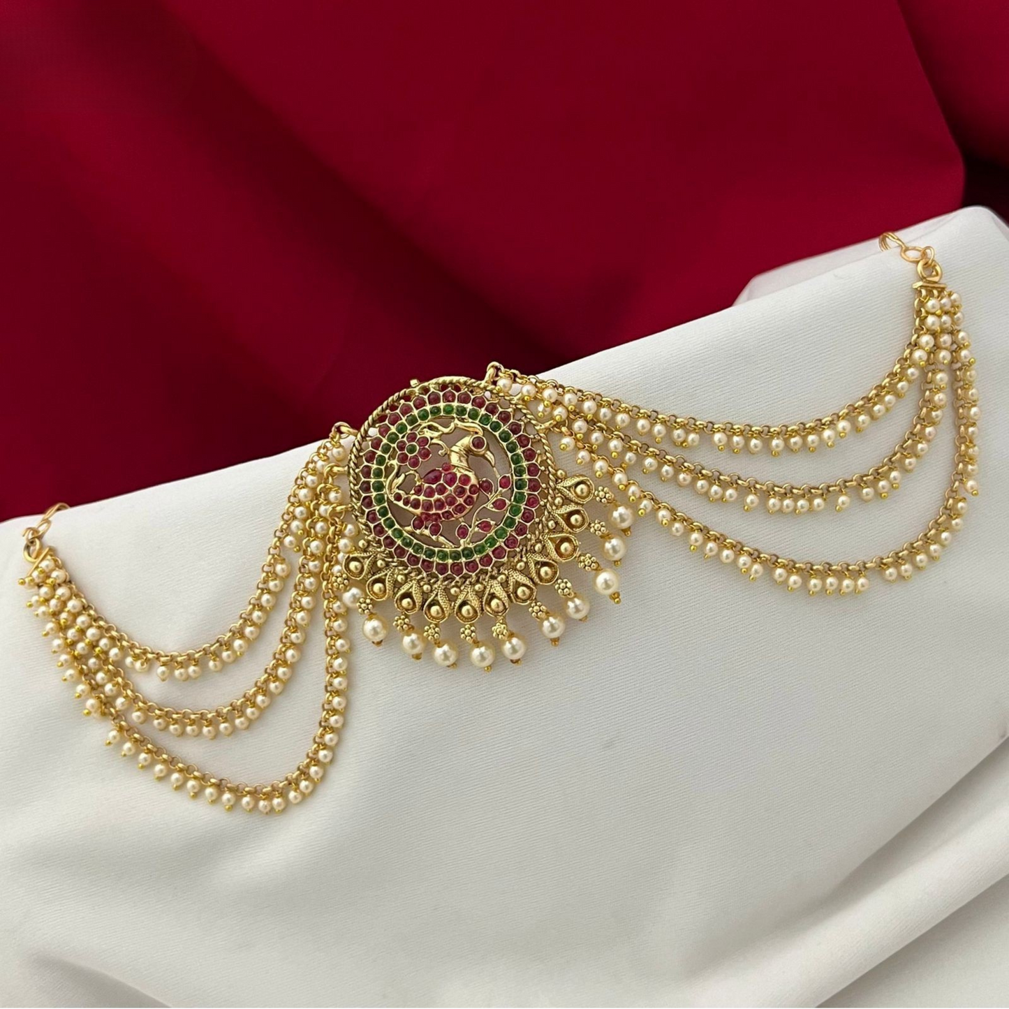 Mayura Elegance – Gold Plated Matt Finish Peacock Jadai Billa | Hairpins