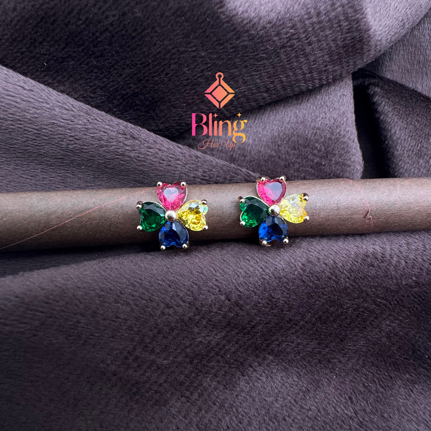 Heart Wing Multi Color Flower Earrings