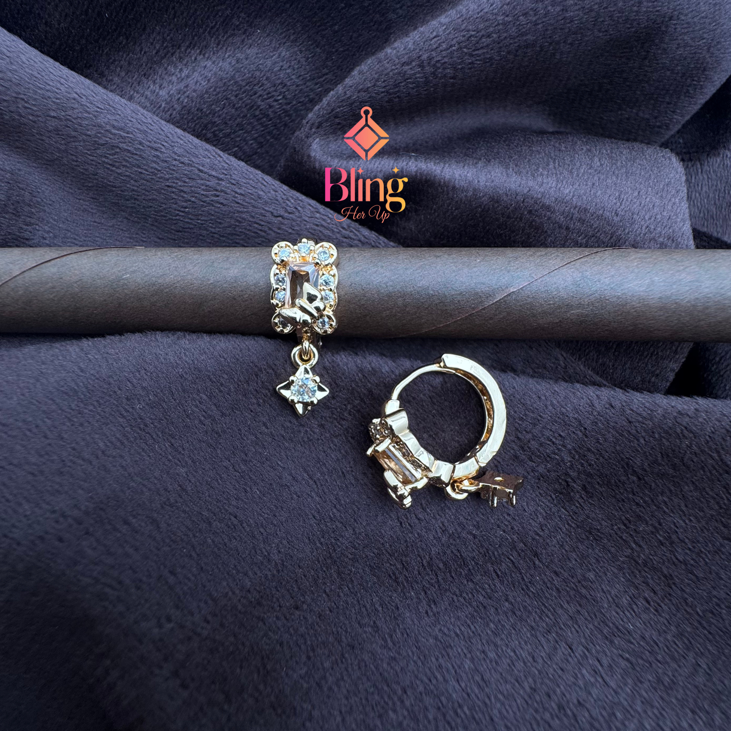 Star Charm Earrings with Butterfly