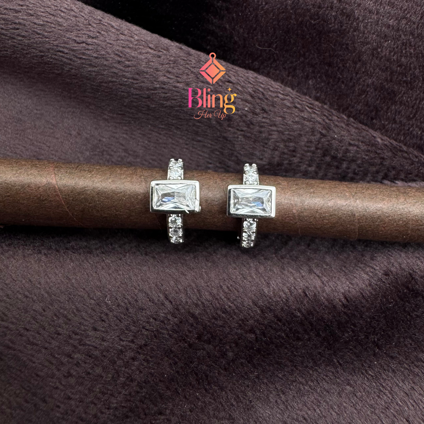 Rectangle Stone Huggies with Anti-Tarnish Coating