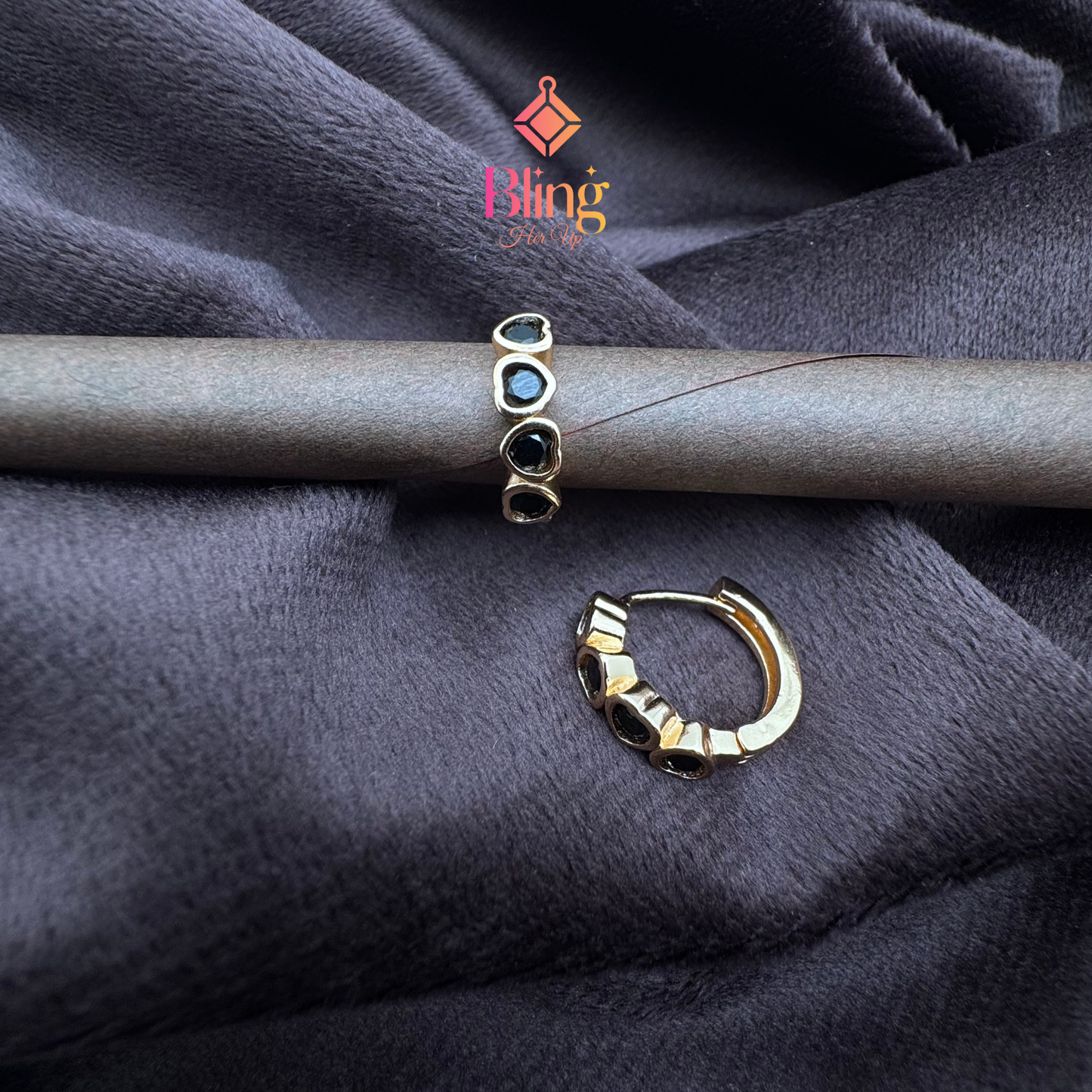 Noir Heart Huggies – Anti-Tarnish Earrings