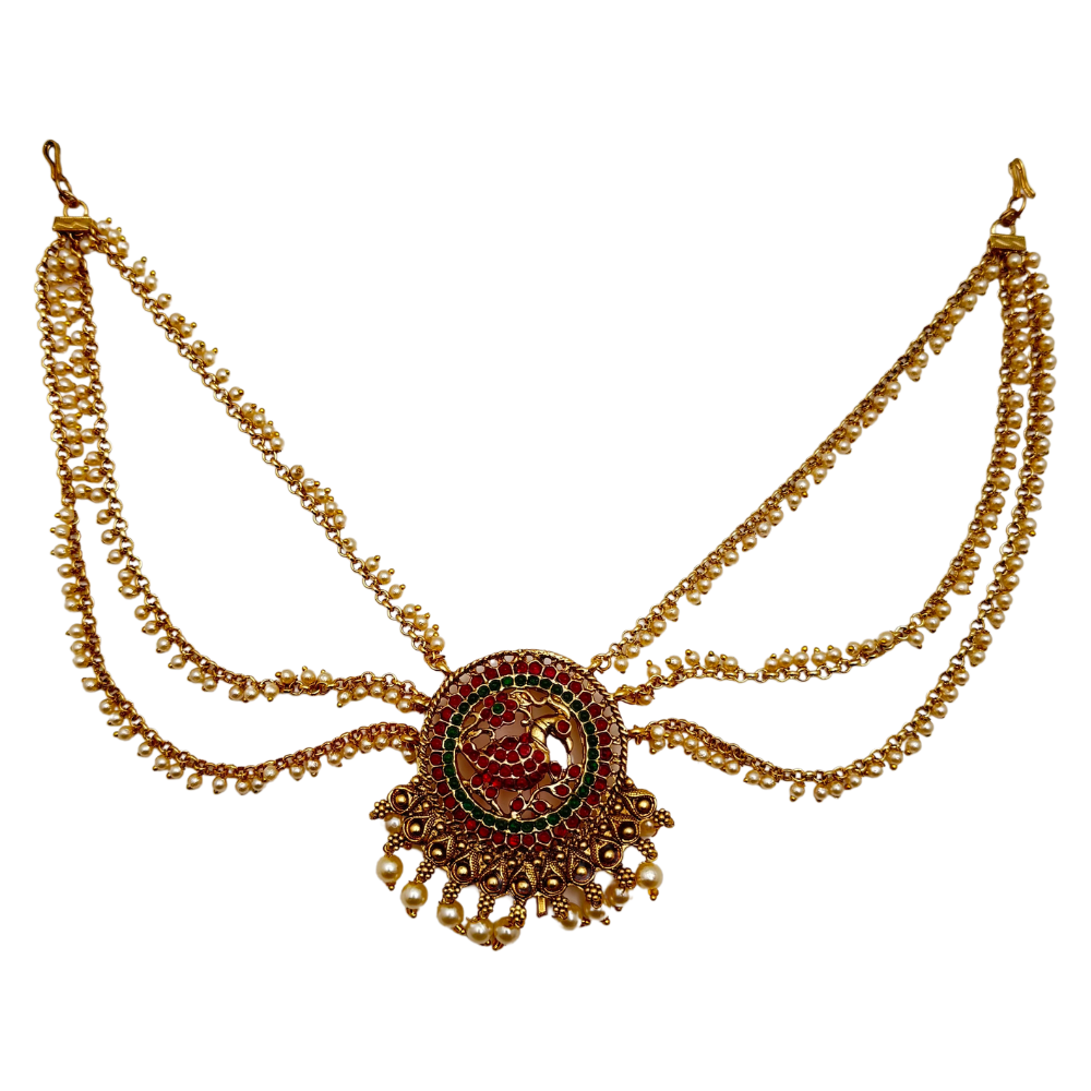 Mayura Elegance – Gold Plated Matt Finish Peacock Jadai Billa | Hairpins