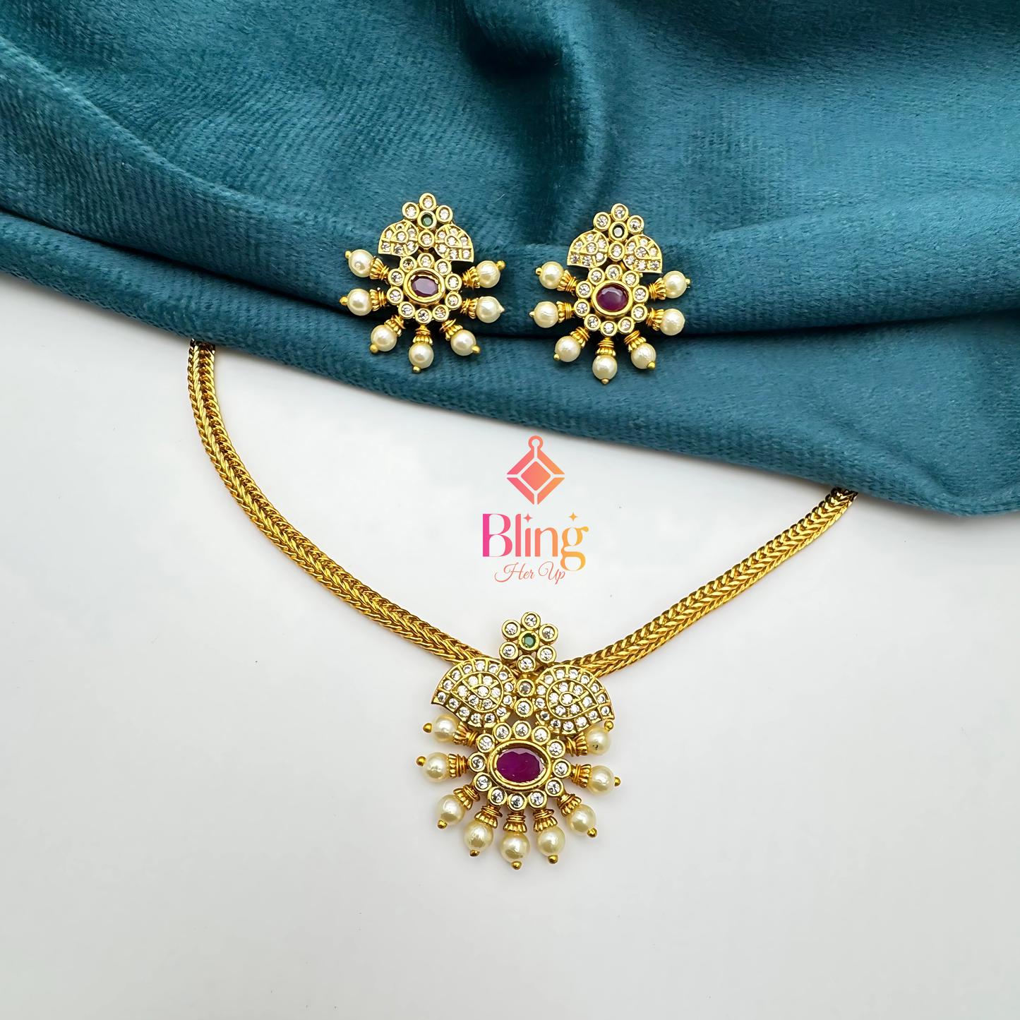 Mango Attigai Necklace Set – Traditional South Indian Temple Jewelry for Festive Elegance