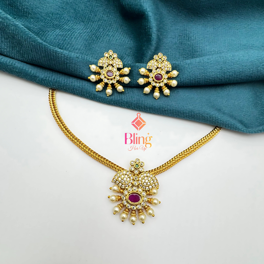 Mango Attigai Necklace Set – Traditional South Indian Temple Jewelry for Festive Elegance
