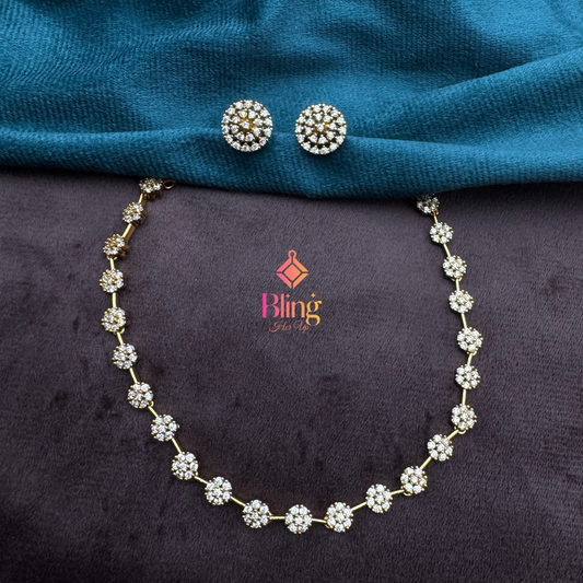 Gold-Plated AD Floral Jewelry Set – Luxe Sparkle Redefined